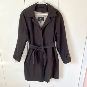 London Fog Womens Black Trench Coat Jacket Hood Lining Removable Elegant Classic